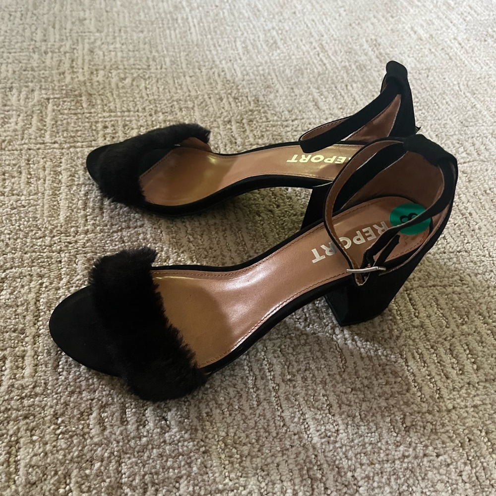 Report Black Suede Heels with Ankle Strap